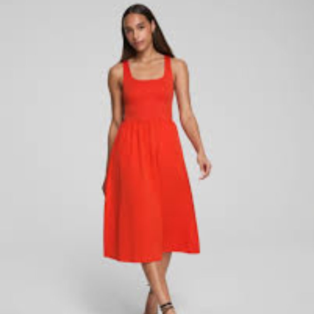 Jersey Scoop Neck Tank Midi Dress Red NWT
